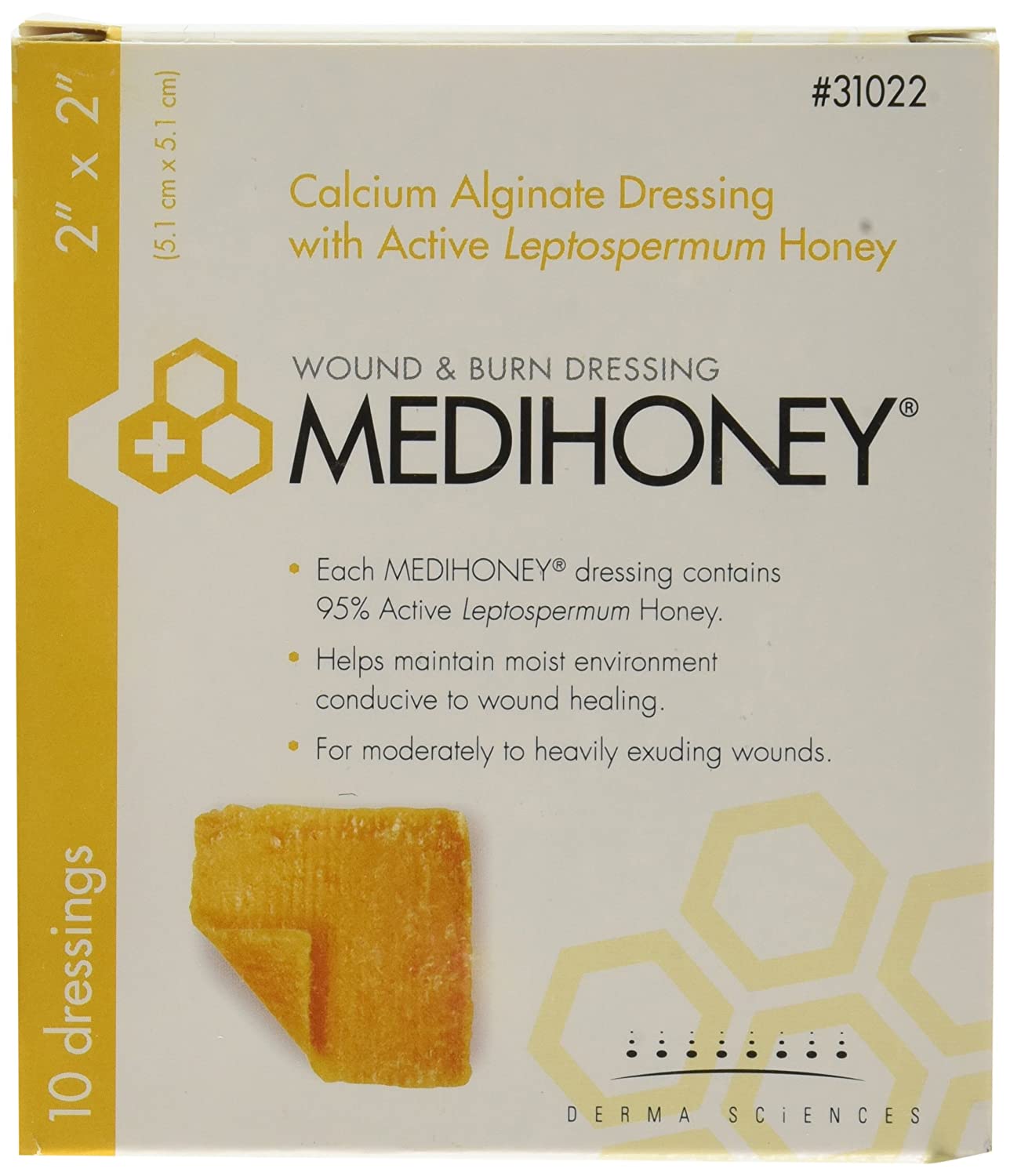 Derma Sciences 31022 Medihoney Calcium Alginate Dressing, 2