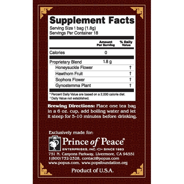 Prince Of Peace Cholesterol Tea Bags 18ct