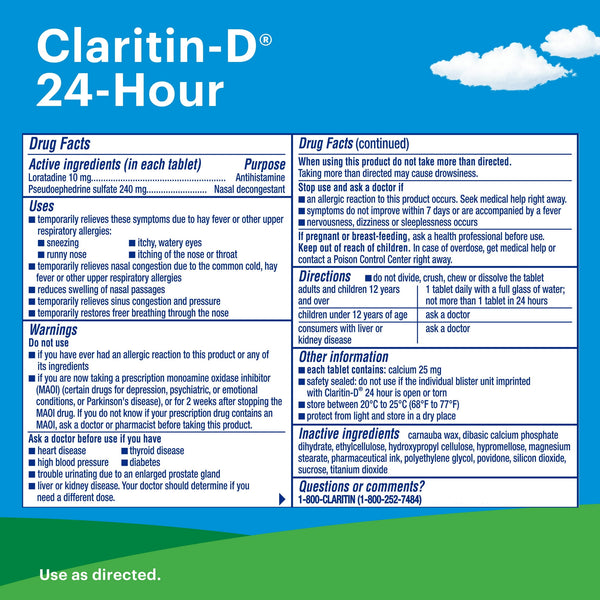 Claritin D 24hr Allergy Congestion & Sinus Relief  Tablets 10ct