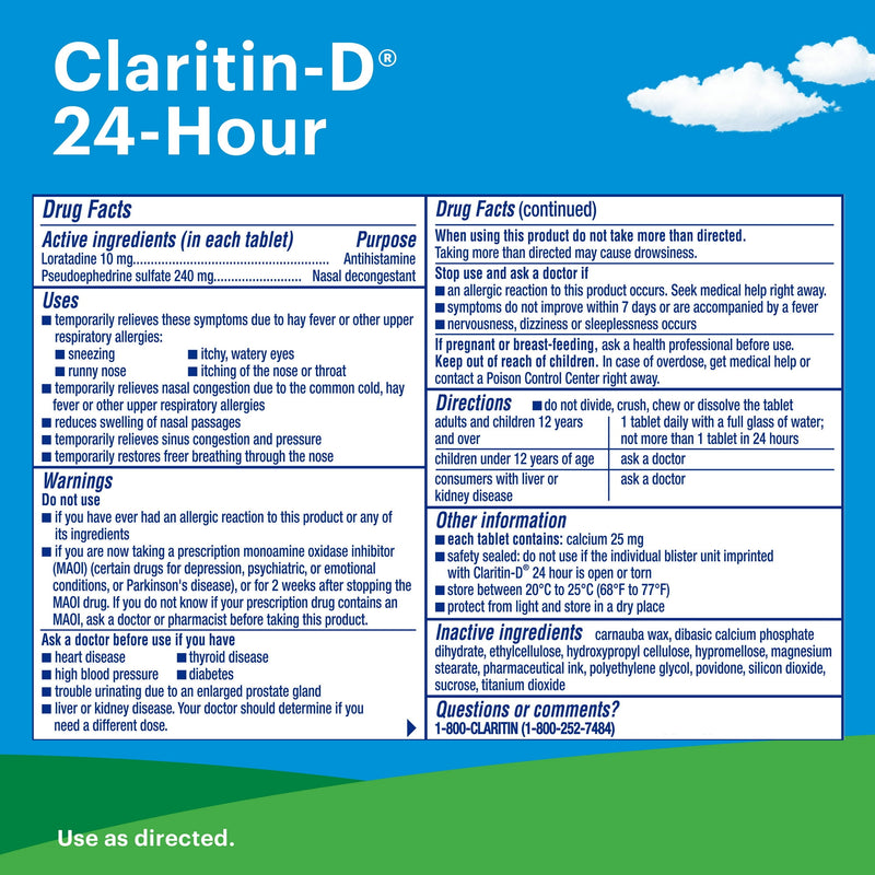 Claritin D 24hr Allergy Congestion & Sinus Relief  Tablets 10ct