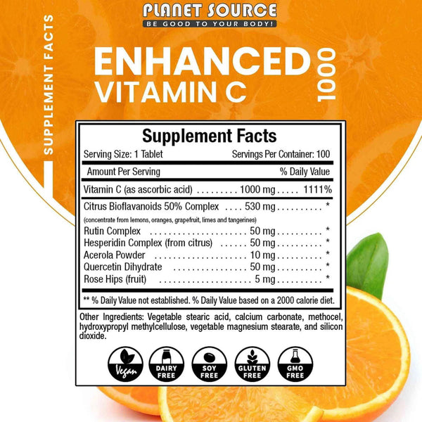 Planet Source Enhanced Vitamin C 1000mg Tablets 100ct
