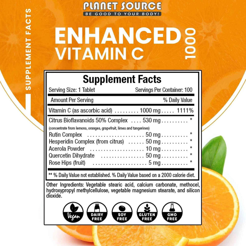Planet Source Enhanced Vitamin C 1000mg Tablets 100ct