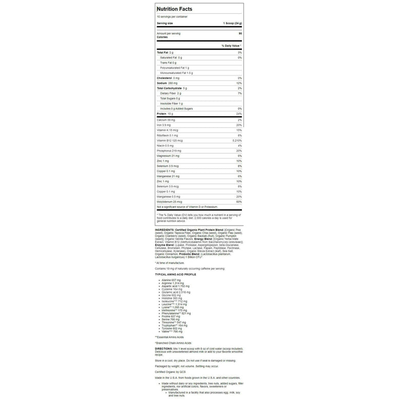 Garden of Life Organic Plant Protein Smooth Energy 9oz