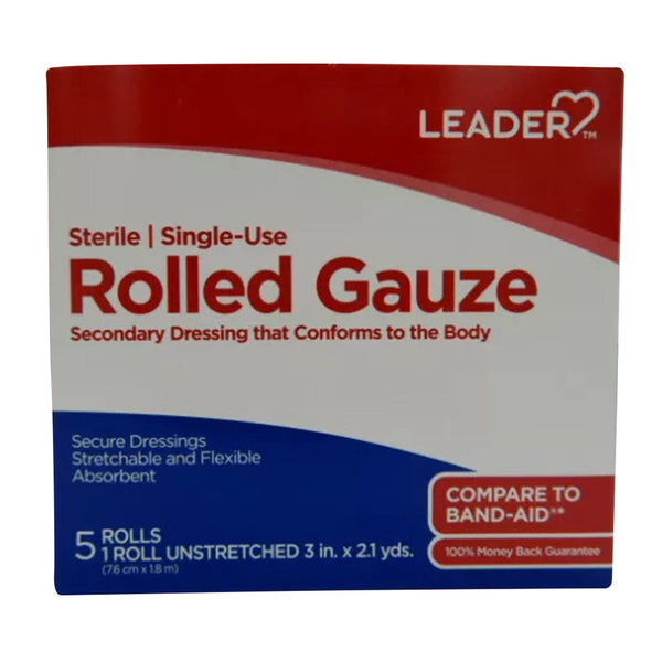 Leader Rolled Gauze 5 Rolls 3" x 2.1yd
