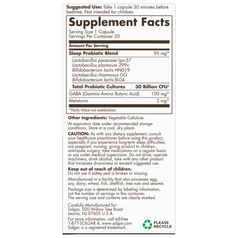 Solgar Advanced Sleep Support Probiotic Capsules 30ct