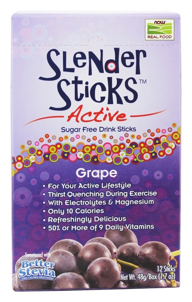 Now Foods Slender Sticks Active Grape Sugar-Free Drink Sticks with Electrolytes, 12 ct