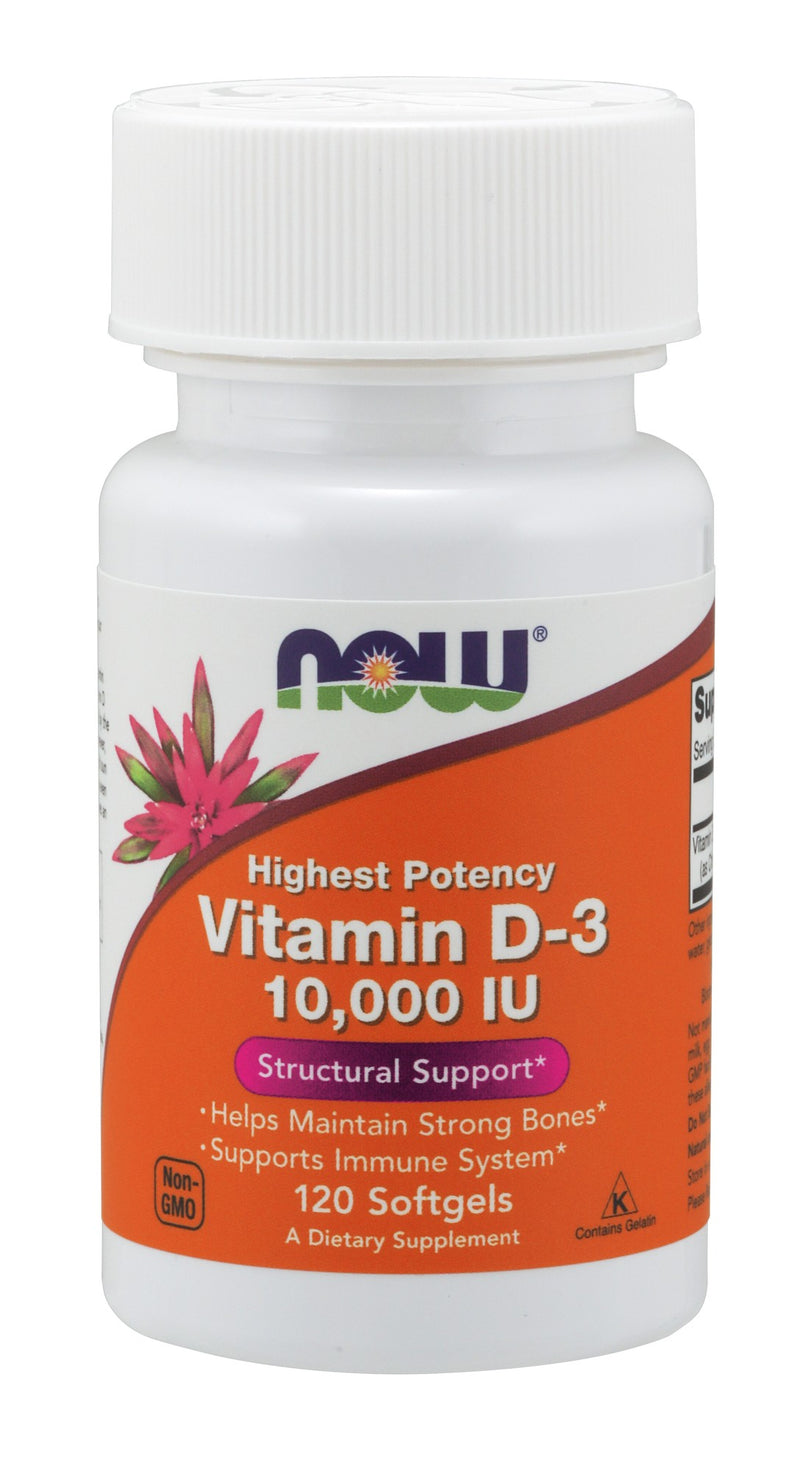 NOW Foods Vitamin D-3 10,000 IU Softgels, 120 Count