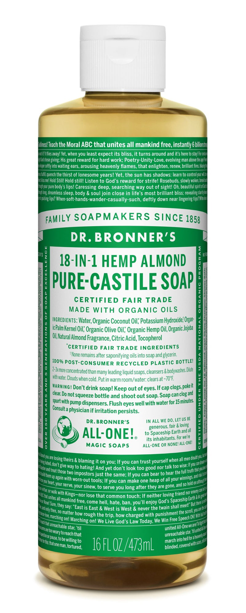 Dr. Bronner's Organic Pure Castile Liquid Soap Almond