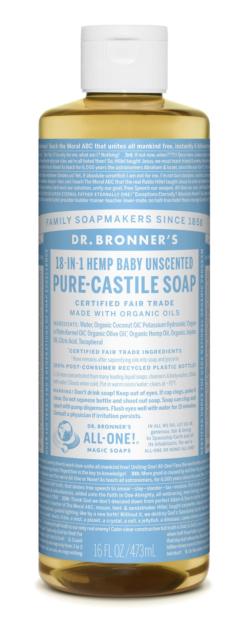 Dr. Bronner's Baby Unscented Pure-Castile Soap, 16 oz