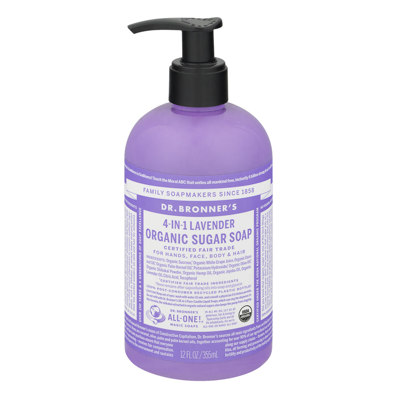 Dr. Bronner's 4-in-1 Organic Sugar Soap, Lavender, 12 Fl Oz