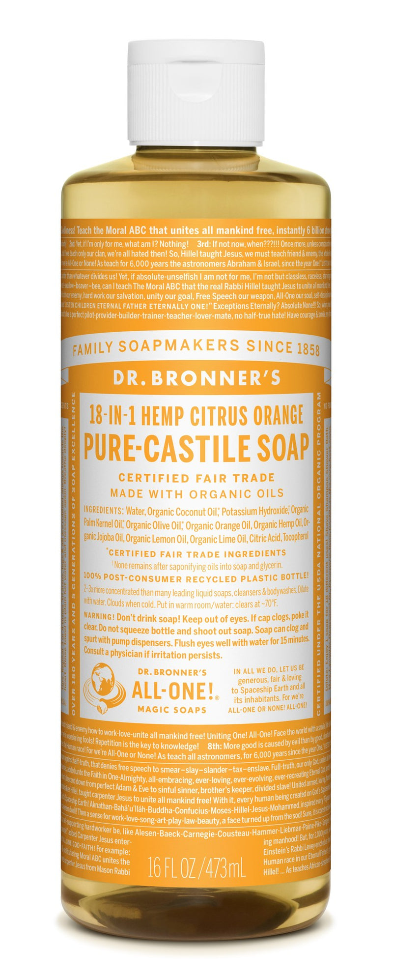 Dr. Bronner's Organic Pure Castile Liquid Soap Citrus Orange