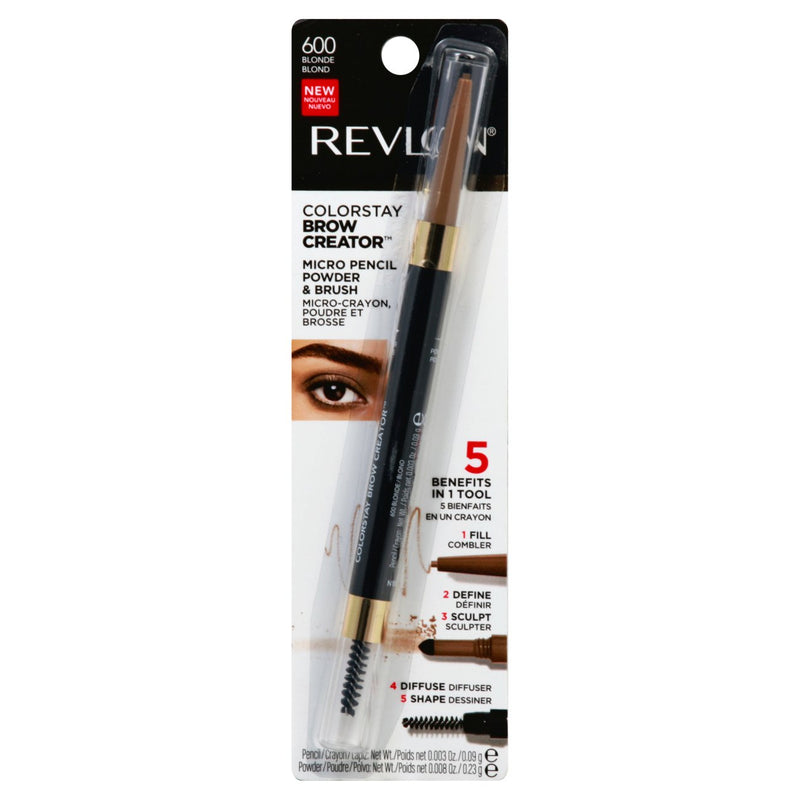 Revlon ColorStay Waterproof Brow Creator 2-in-1 Eyebrow Pencil & Powder, 600 Blonde, 0.003 oz