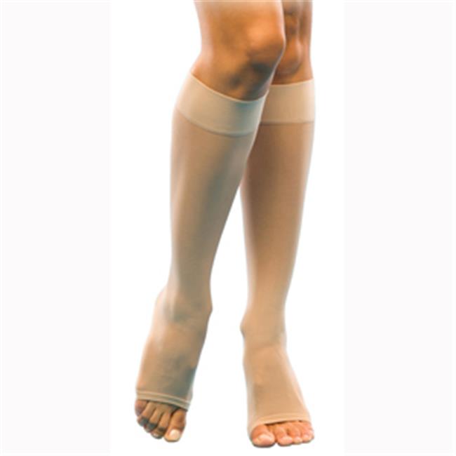Sigvaris Women's Sheer Fashion Open-Toe Calf Compression Socks 15-20 mmHg, Natural Beige, Size C