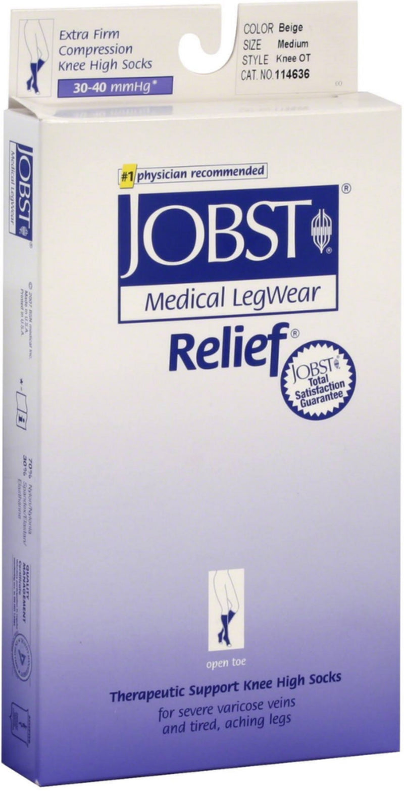 JOBST Relief Knee High Compression Stockings, 30-40 mmHg, Open Toe, Beige, Medium
