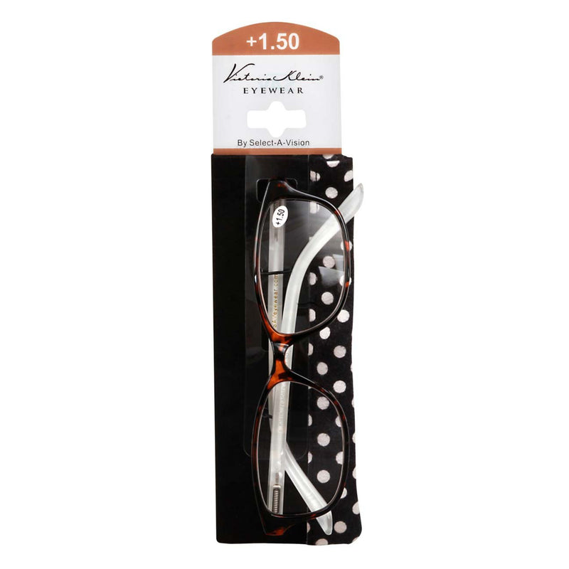 Select-A-Vision Victoria Klein Plastic Nerd Frame Reading Glasses with Polka Dot Case