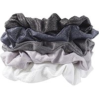 Kitsch Hair Tie Scrunchies for Women Ponytail Holders Metallic Scrunchie 5pc Black & Gray