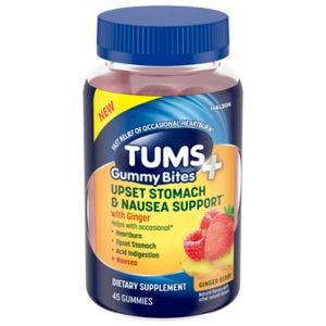 Tums + Upset Stomach & Nausea Support Gummy Bites Ginger Berry - 45ct