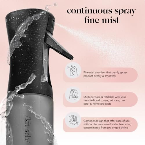 Kitsch Spray Bottle for Hair Continuous Ultra Fine Mist 150ml Black