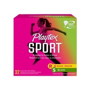 Playtex Sport Plastic Tampons Unscented 18 Regular & 18 Super 32 CT