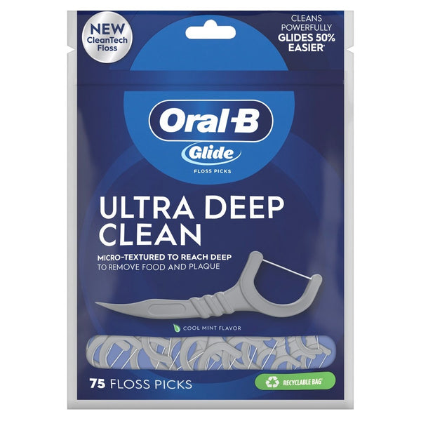Oral-B Glide Ultra Deep Clean Dental Floss Picks Cool Mint Flavor 75 Count