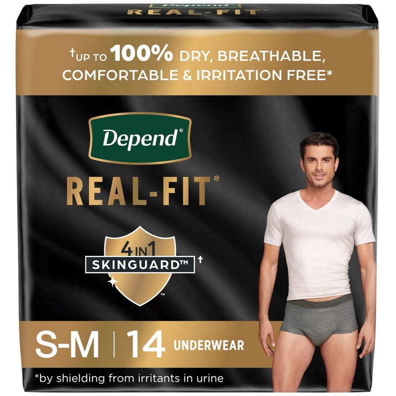 Depend Real Fit Incontinence Underwear for Men, Maximum Absorbency, Grey, S/M, 28 ct