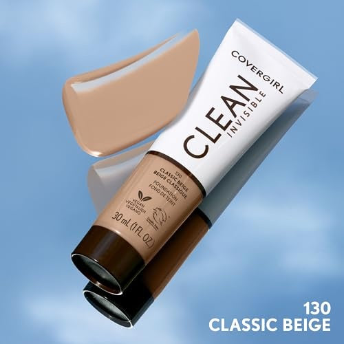 Covergirl Clean Invisible, Foundation, Blendable Formula, Buildable Coverage, Lightweight, Natural Finish, Non-Comedogenic 30ml
