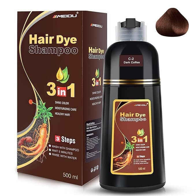 Meidu Hair Dye Color Shampoo 3 in 1 Natural Herb (Dark Brown) 500 ml