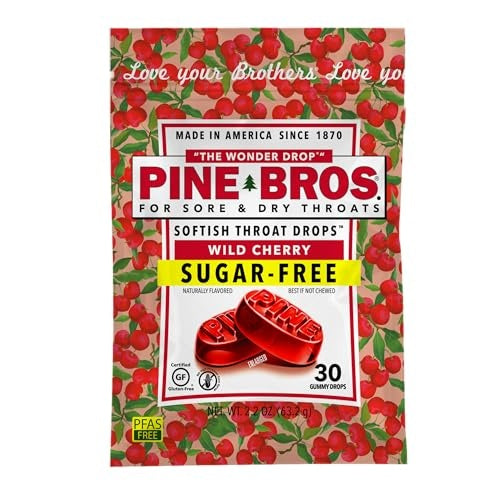 Pine Bros. Gummy Sore Throat Softish Drops 30 Count Wild Cherry Sugar Free