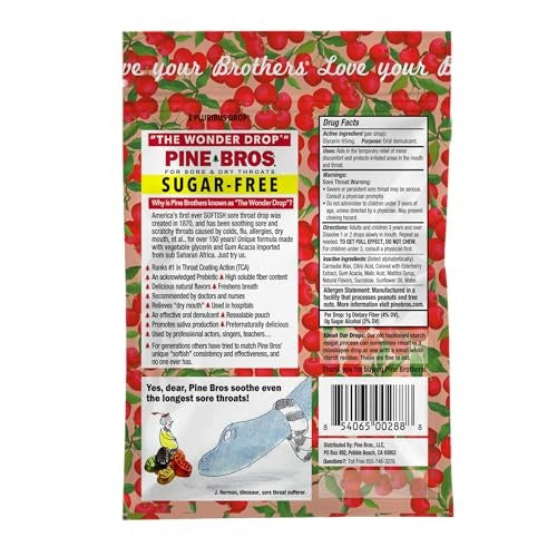 Pine Bros. Gummy Sore Throat Softish Drops 30 Count Wild Cherry Sugar Free