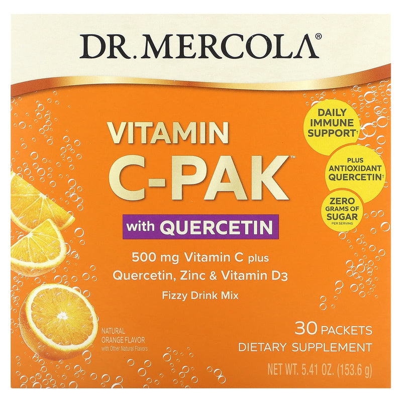 Dr. Mercola Vitamin C-Pak With Quercetin, Zinc & Vitamin D Natural Orange Flavor 30 Packets