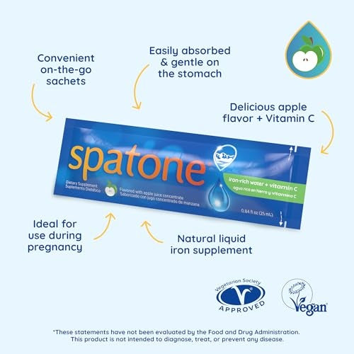 Spatone Liquid Iron Supplement plus Vitamin C Apple Flavor 25ml x 28 Sachets