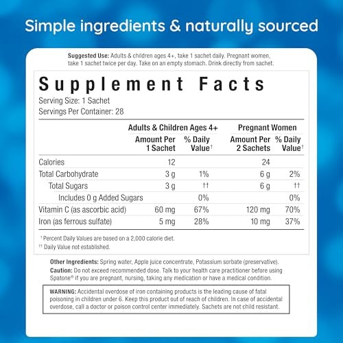 Spatone Liquid Iron Supplement plus Vitamin C Apple Flavor 25ml x 28 Sachets