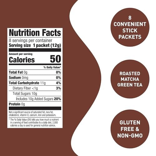 Aiya Japanese Sweetened Roasted Matcha To Go Sticks 8 Packets 3.38oz