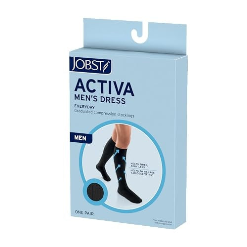 JOBST ACTIVA Men's Dress 15-20 MmHg Compression Socks Knee High Closed Toe, Black, Medium