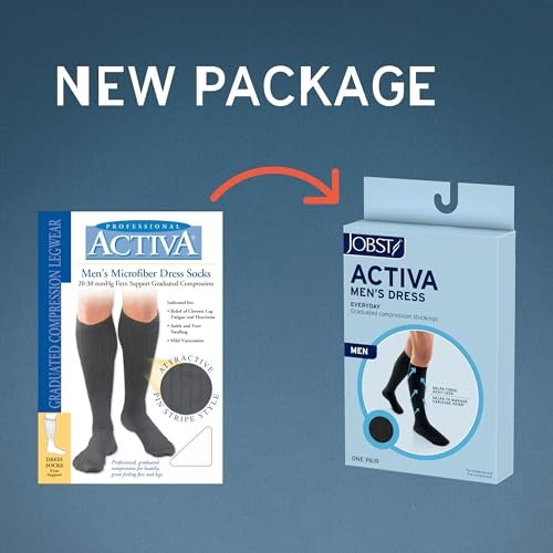 JOBST ACTIVA Men's Dress 15-20 MmHg Compression Socks Knee High Closed Toe, Black, Medium