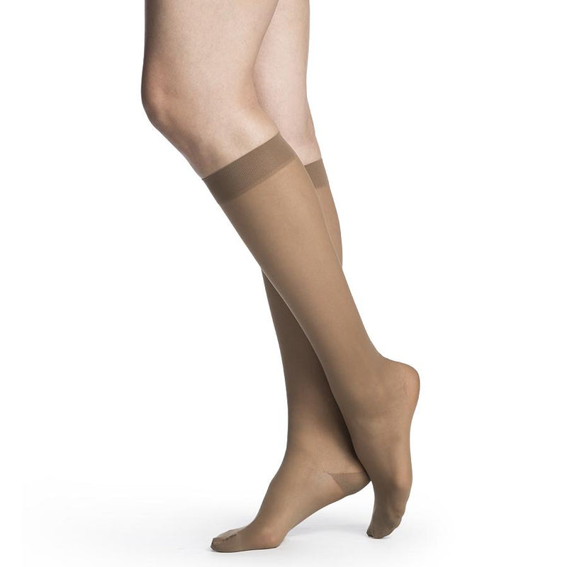 Sigvaris Style Sheer Women's Calf Compression Stockings, 15-20 mmHg, Warm Sand, Large Long