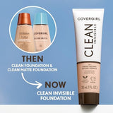 Covergirl Clean Invisible, Foundation, Blendable Formula, Buildable Coverage, Lightweight, Natural Finish, Non-Comedogenic 30ml