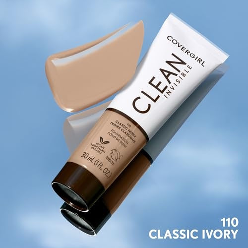 Covergirl Clean Invisible, Foundation, Blendable Formula, Buildable Coverage, Lightweight, Natural Finish, Non-Comedogenic 30ml
