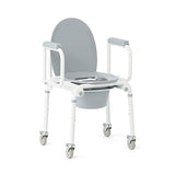 Medline Aluminum Drop-Arm Bathroom Chair Commode with 4 Locking Casters, 300 Lbs. Capacity, for Restroom, Elderly, Adults, Bariatric & Wheelchair Tran