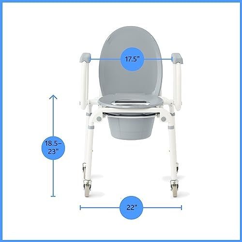 Medline Aluminum Drop-Arm Bathroom Chair Commode with 4 Locking Casters, 300 Lbs. Capacity, for Restroom, Elderly, Adults, Bariatric & Wheelchair Tran