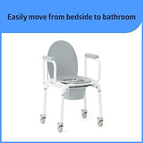 Medline Aluminum Drop-Arm Bathroom Chair Commode with 4 Locking Casters, 300 Lbs. Capacity, for Restroom, Elderly, Adults, Bariatric & Wheelchair Tran