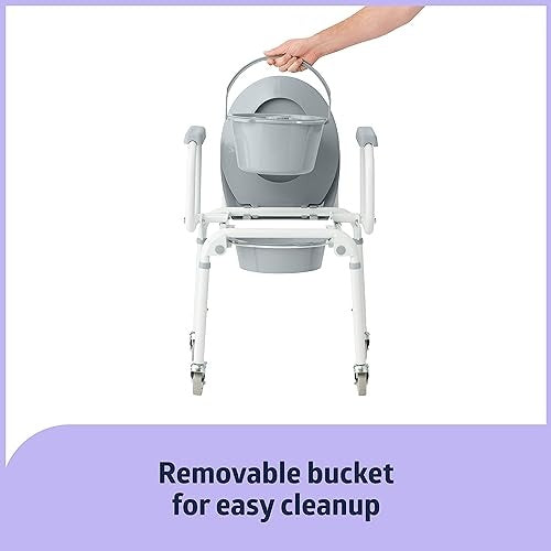Medline Aluminum Drop-Arm Bathroom Chair Commode with 4 Locking Casters, 300 Lbs. Capacity, for Restroom, Elderly, Adults, Bariatric & Wheelchair Tran