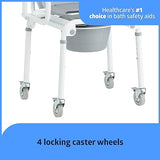 Medline Aluminum Drop-Arm Bathroom Chair Commode with 4 Locking Casters, 300 Lbs. Capacity, for Restroom, Elderly, Adults, Bariatric & Wheelchair Tran