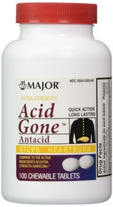Major Acid Gone Antacid Stops Heartburn Chewable Tablets White 100 Count 160 Mg