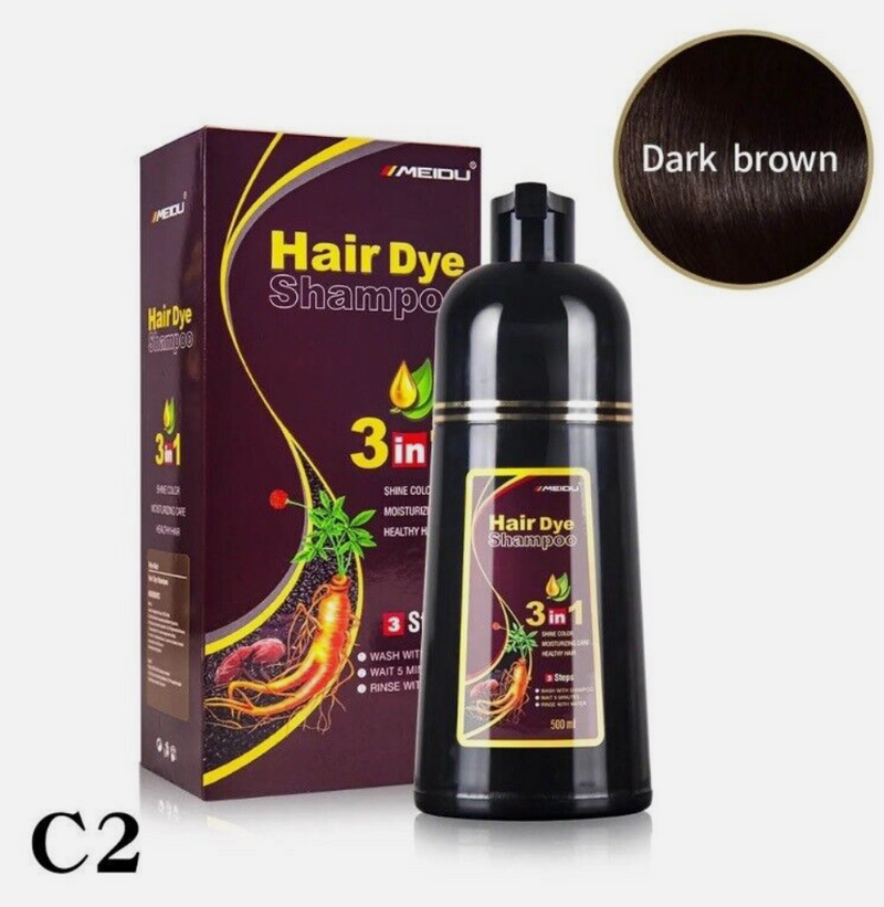 Meidu Hair Dye Color Shampoo 3 in 1 Natural Herb (Dark Brown) 500 ml