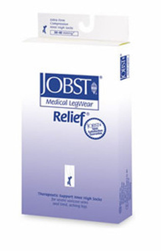JOBST Relief Thigh High Compression Stockings – Closed Toe, Silicone Band, Black, 30-40 mmHg, Medium