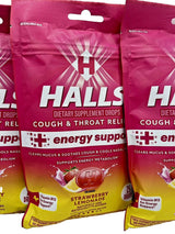 Halls Cough & Throat Relief + Energy Support, Strawberry Lemonade, 25 CT