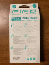 FIFO Dual Port USB Car Charger Adapter, 2.1 Amp, with 4 ft Charge & Sync Cable