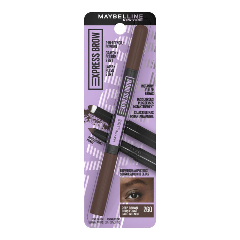 Maybelline Express Brow 2-in-1 Pencil + Powder, Deep Brown, 0.02 oz