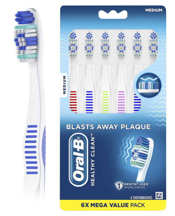 Oral-B Healthy Clean Toothbrushes Medium Bristles 6 Count (Assorted Colors)